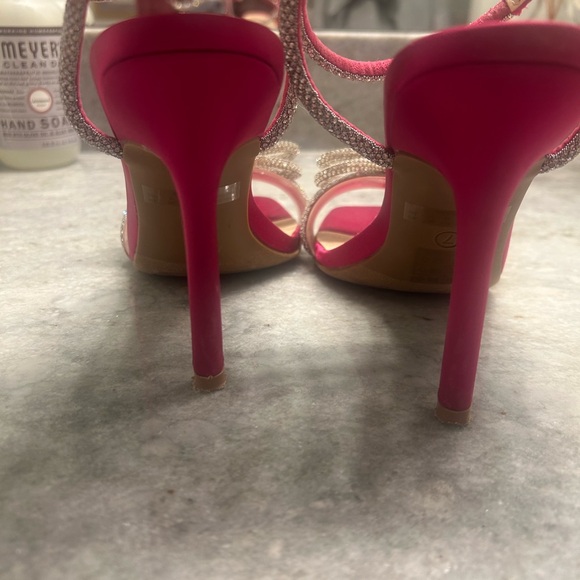 Dream Pairs Hot Pink Satin Crystal Bow Ankle-Strap Heel - Picture 6 of 9